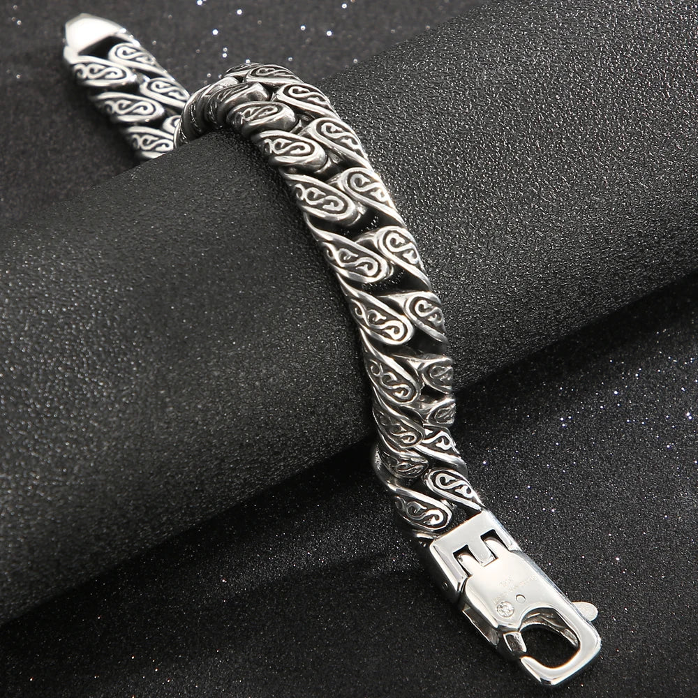 Retro Casting Stainless Steel Man Bracelet Matte Old Silver Color 12MM Curb Link Chain Men's Bracelets Bangles Wrist