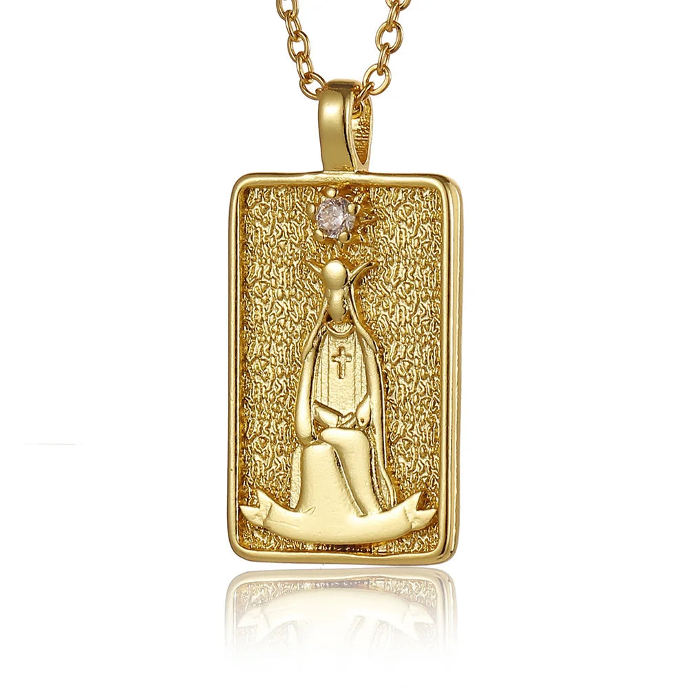 22 Style Classic Tarot Card Pendant Necklace Double Sided Zircon Tarot Necklace Major Arcana Empress Sun Star Sign