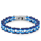 10MM Wide Men's Motorcycle Chain Bracelet Blue Stainless Steel Bicycle Link Design Man Bracelets for Men HipHop