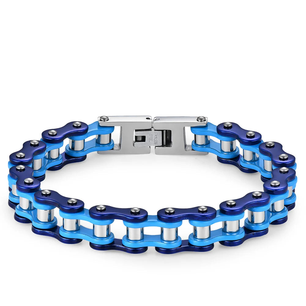 10MM Wide Men's Motorcycle Chain Bracelet Blue Stainless Steel Bicycle Link Design Man Bracelets for Men HipHop