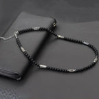 Unique Natural Stone Necklace For Men 19 Inches Short Choker Stainless Steel Buckle Square Tiger Eyes Beads Cycling Accessories
