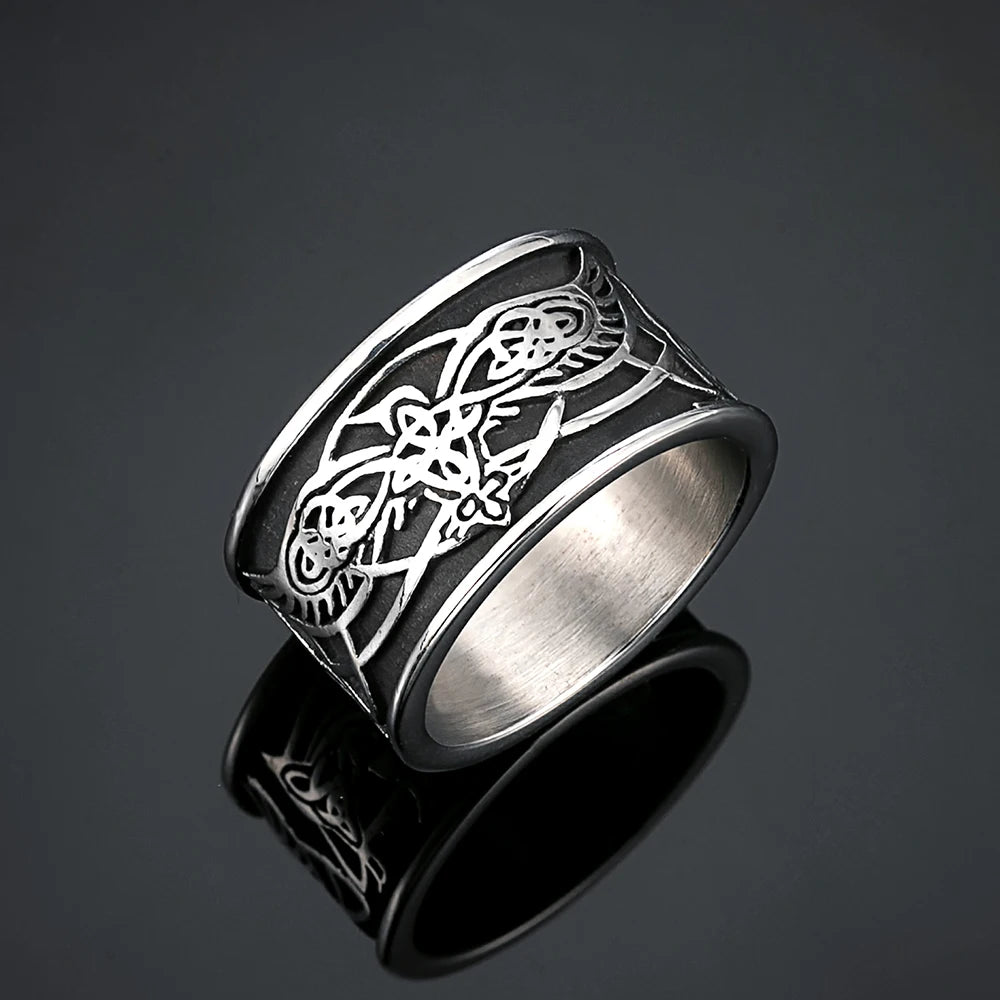 Norse Wolf Ring — Stainless Steel Knot Detail
