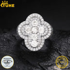 TUHE Unisex Silver Cross Ring Moissanite Stone Iced Out Couple Rings for Women Men Hip Hop Gifts