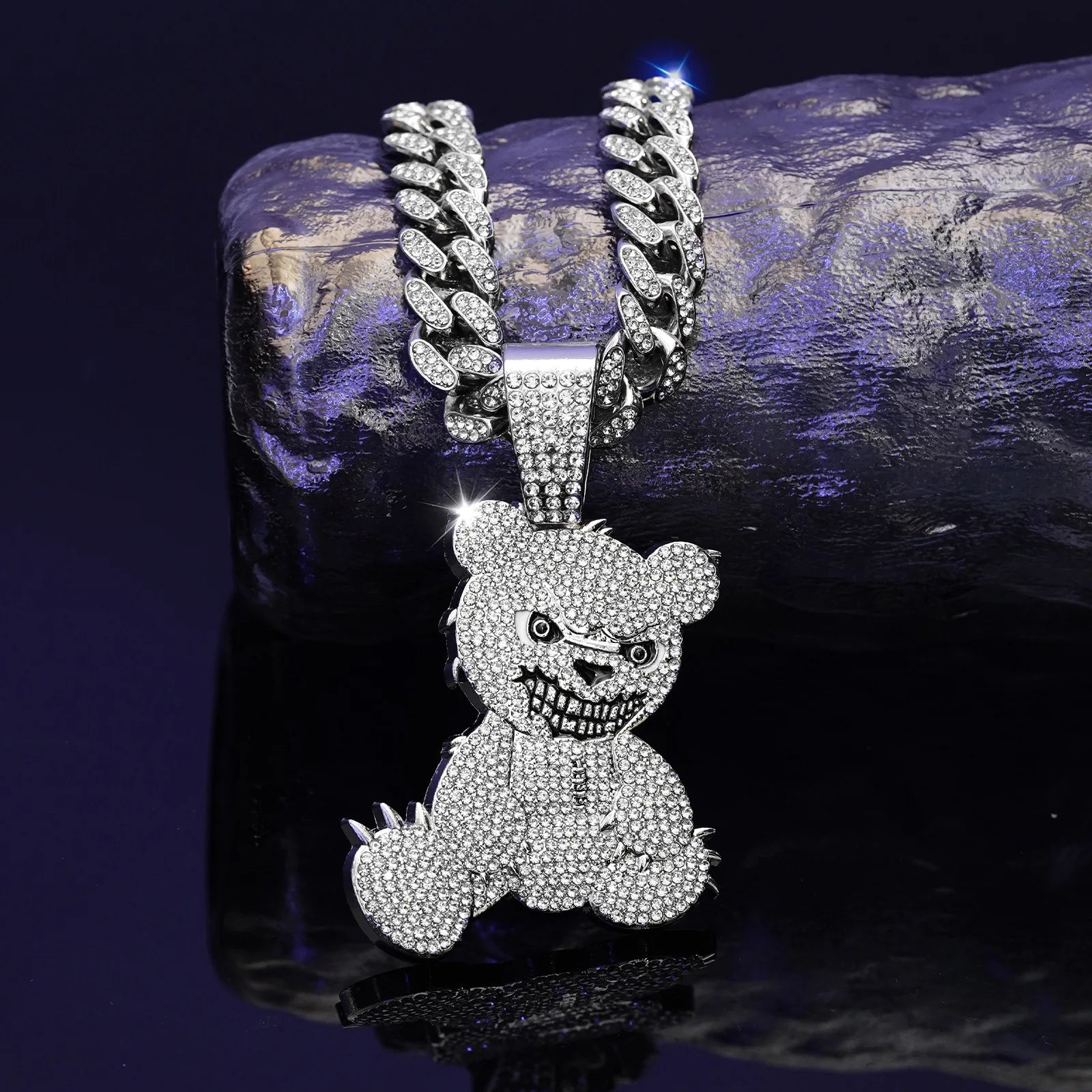 Men Women Iced Out Brown Bear Pendant Necklace With 13mm Miami Cuban Link Chain Men's Necklaces Choker Collar Hip Hop