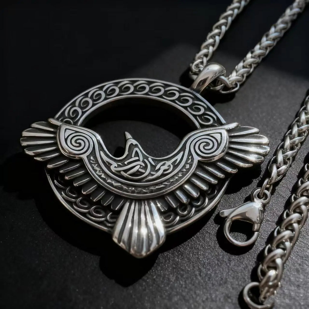 Odin Steel Pendant Viking Raven Norse Huginn
