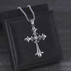 Gothic Style Retro Rhinestone Cross Stainless Steel Pendant ins Hip-Hop Men's Fashion Personality Versatile Necklace