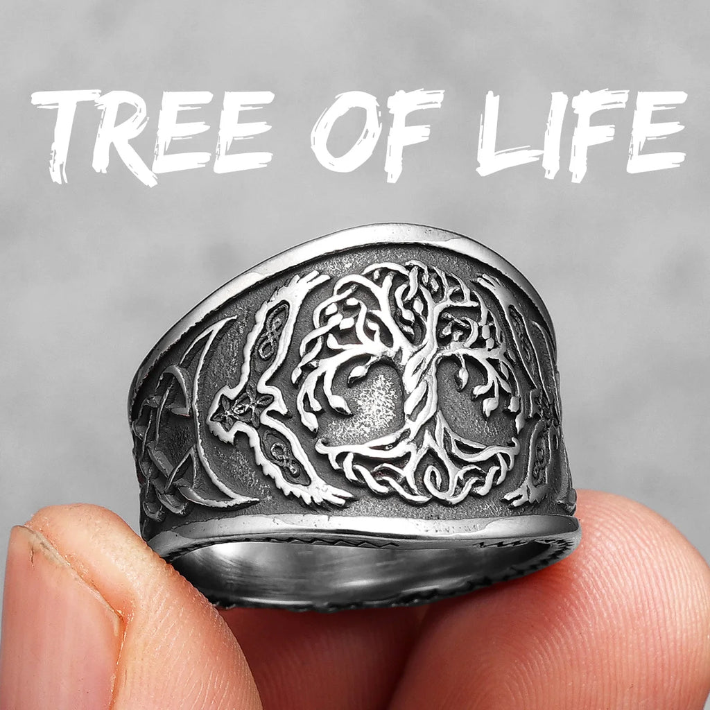 Viking Tree of Life Vegvisir Ring — Stainless Steel