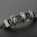 Gothic Three Skulls & Bike Link Chain Men Bracelet for Man Vintage Solid Black 316L Stainless Steel Skeleton Jewelry
