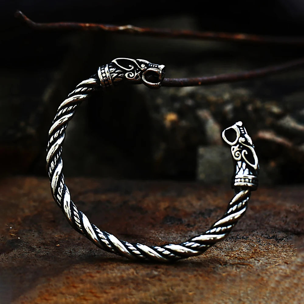 Viking Double Dragon Head Bracelet — Stainless Steel