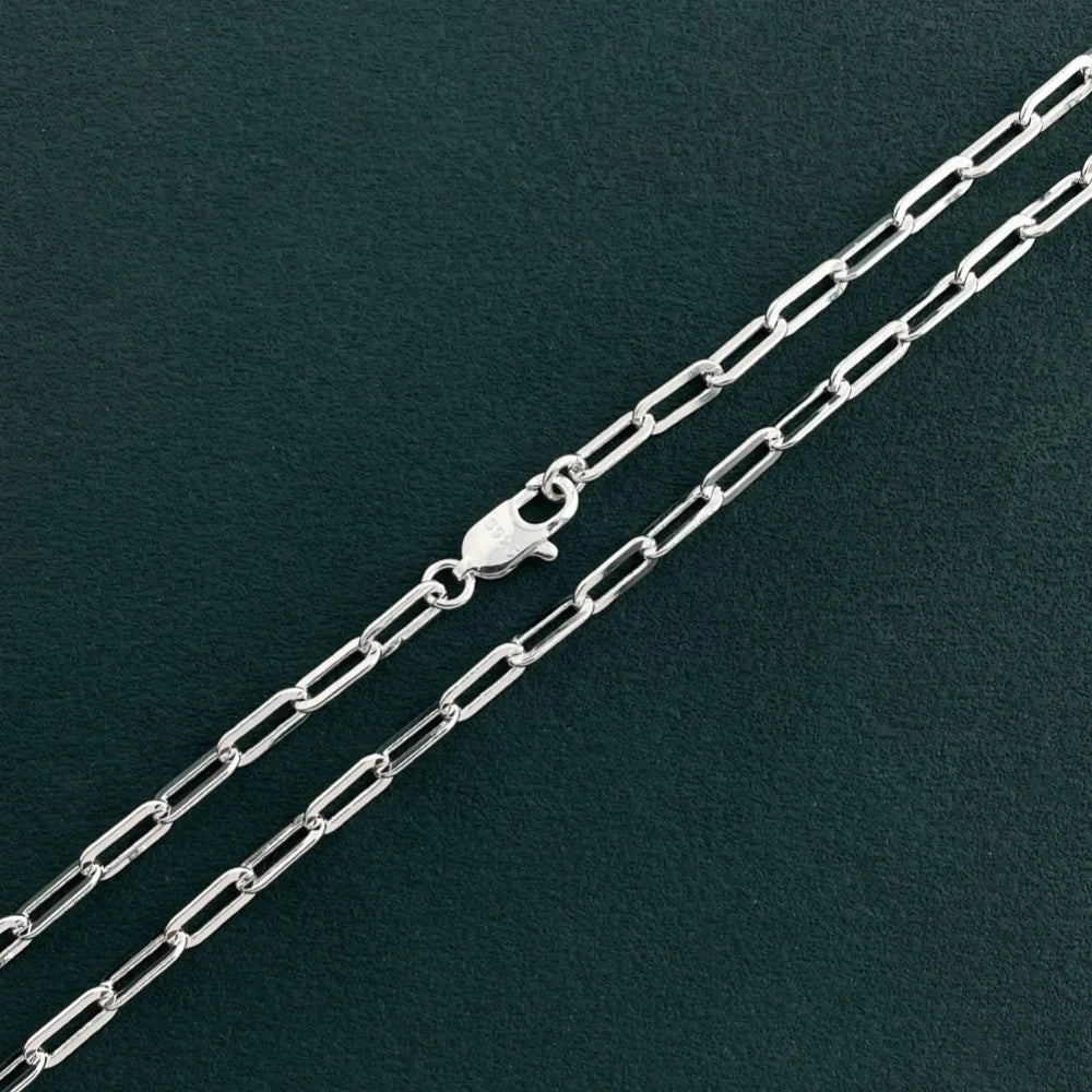 45-60cm 925 Sterling Silver 3mm Wide Paper Clip Necklace for Boys Girls Women Fine Jewelry Wedding Party
