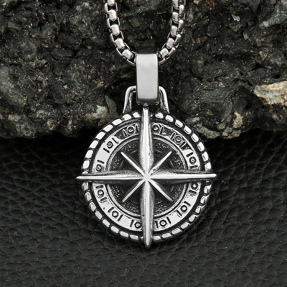 Viking Compass Stainless Steel Pendant Necklace