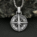 Viking Compass Stainless Steel Pendant Necklace