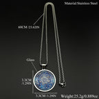Seven Archangels Glass Medal Angel Pendant Necklace for Women Men Stainless Steel Seal of Solomon Protection Chain