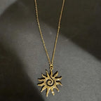 Fashion Vintage Chic Sun Shaped Pendant Necklace Stainless Steel Earrings Statement Golden Fashion Jewlery Accessories