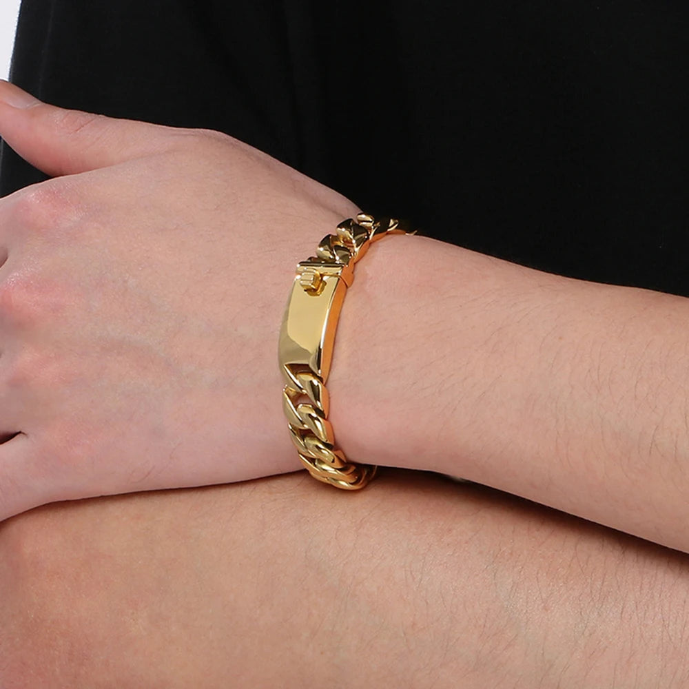 Classic 12MM Cuban Link Chain Bracelet for Man Waterproof Stainless Steel Men's Bracelets Wrist Hand Jewelry Boys Gifts
