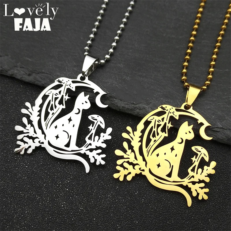 Star Cat Gold Pendant Lovely Moon Mushroom Animal