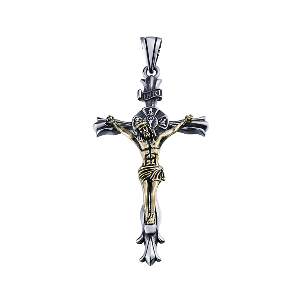 New Vintage Jesus Cross Pendant Necklace For Men Stainless Steel Punk Cross Religious Necklaces Fashion Amulet Jewelry Wholesale