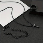 Cross Pendant Necklace Bracelet Ring 3pcs Set — Stainless Steel