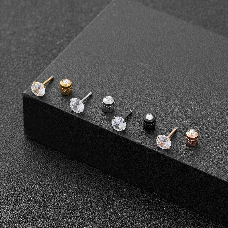 4 Prong CZ Zircon Stud Earrings — Cartilage Screw Back Piercing