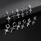Jesus Cross Textured Dangle Earrings — Stainless Steel