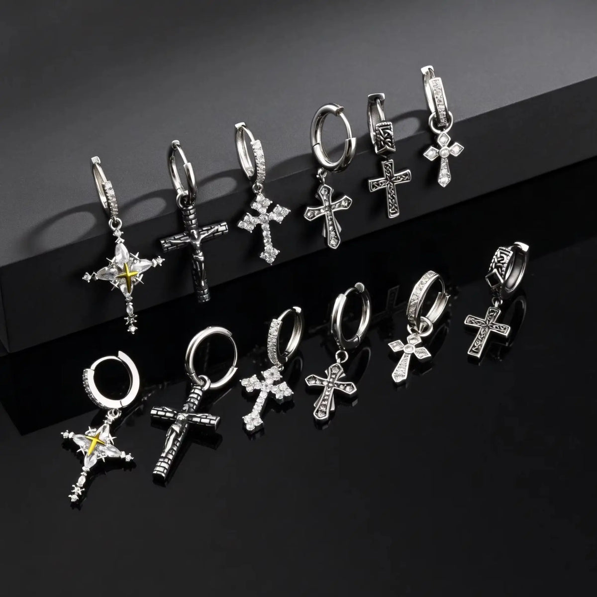 Classic Texture Cross Pendant Earrings for Men, Stainless Steel Jesus Drop Dangle Earrings, Unique Religious Ear Jewelry Gifts