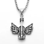 Angel Wings Violin Pendant Necklace Stainless Steel