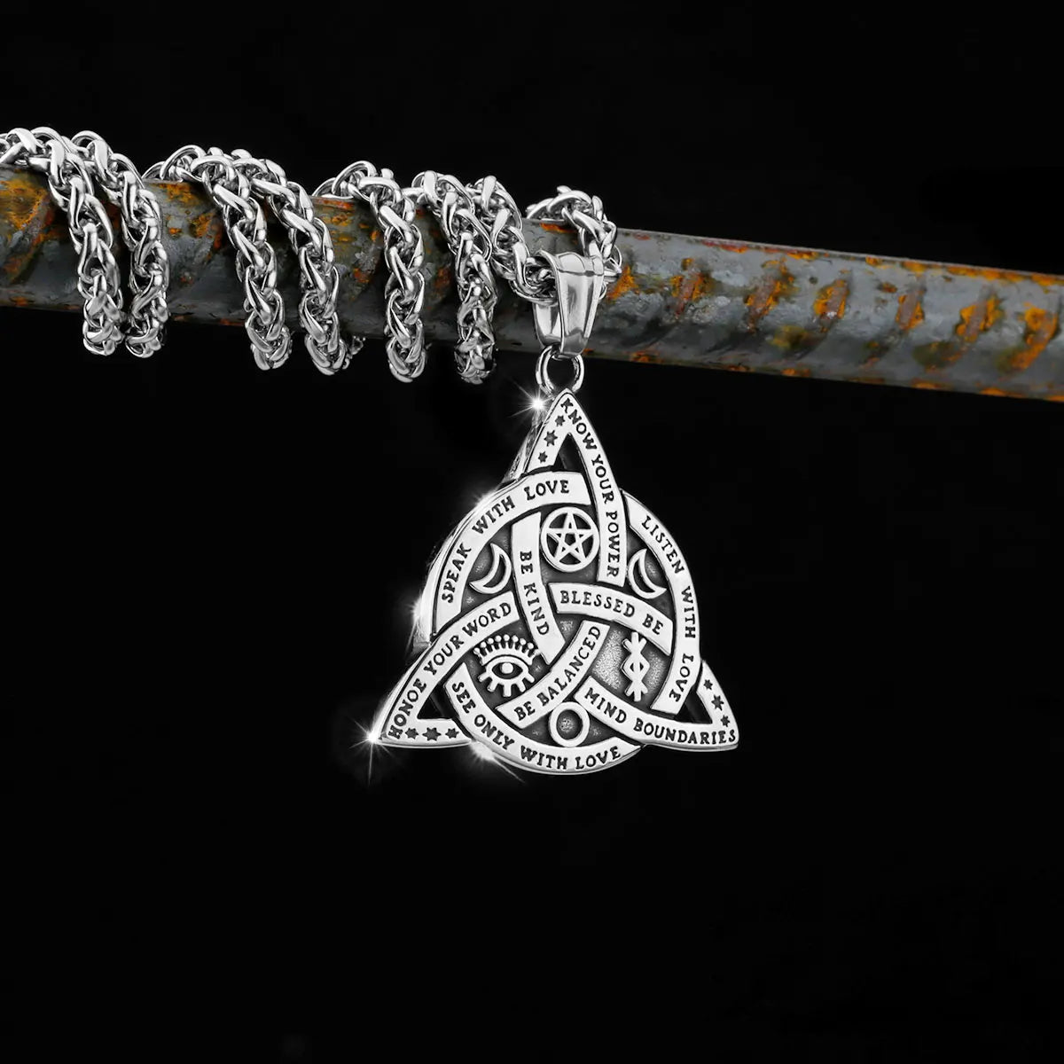 Viking Witch Celtic Knot Pendant Necklace Rune Stainless Steel Men Chain Odin Gothic Necklace Protection Amulet Jewelry