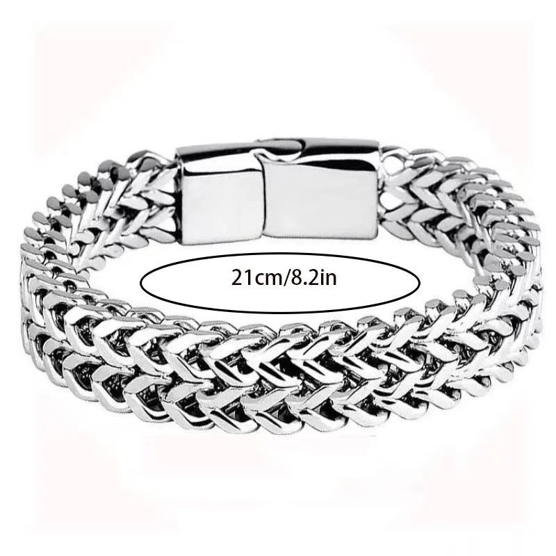 Stainless Steel Braided Double Row Front and Rear Fish Scale Alloy Magnetic Buckle Bracelet with Keel Jewelry Gifts Wholesale