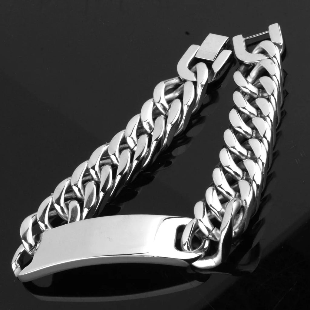 Polished Curb Chain ID Bracelet 15mm — 316L Stainless Steel