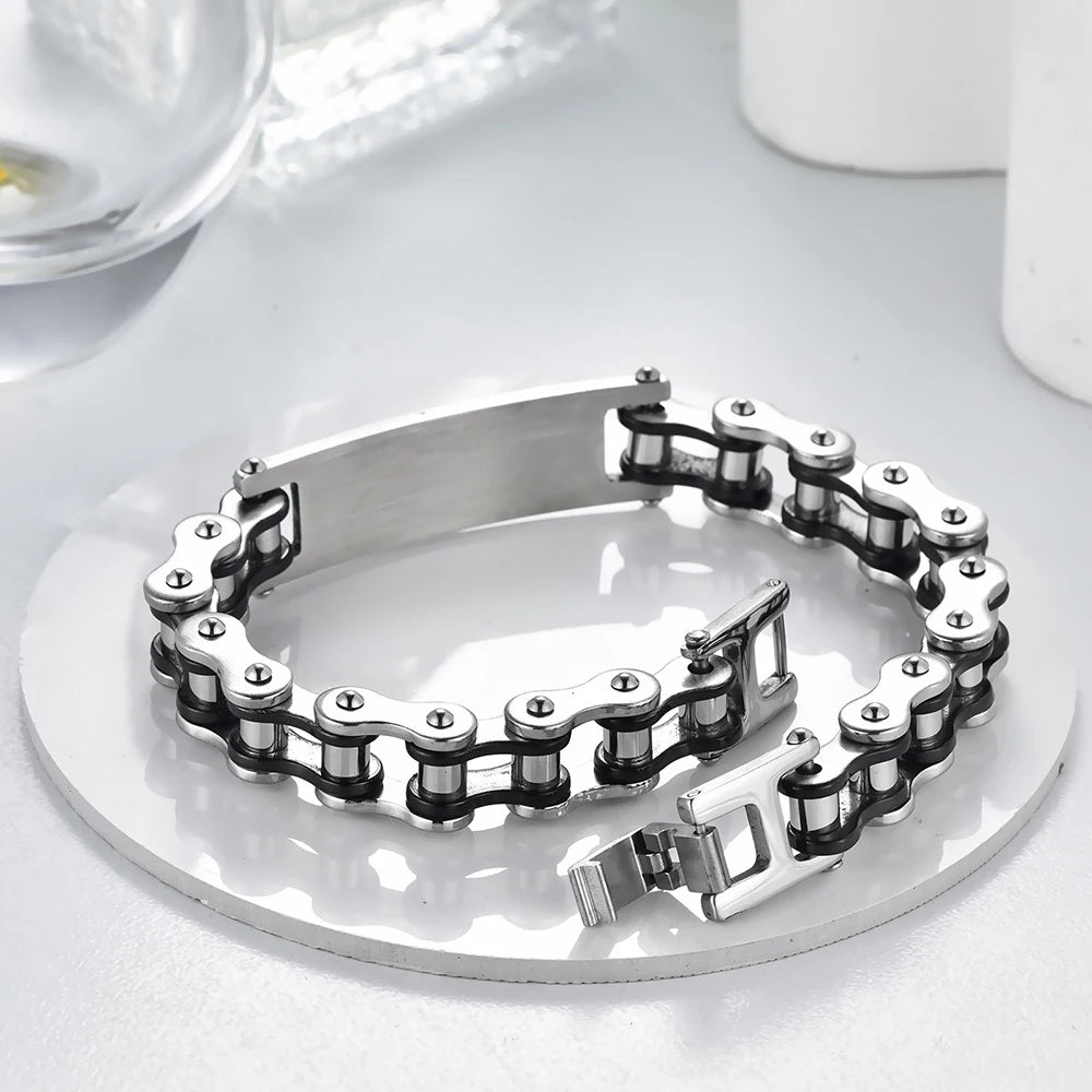 12MM Motorcycle Bike Chain Bracelet for Men Stainless Steel Bicycle Link Design Men's ID Bracelets Punk Rock Jewelry 10