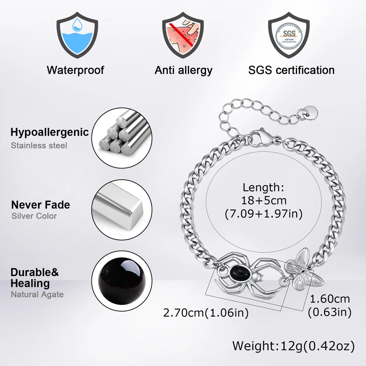 Gothic Spider Butterfly Chain Bracelet for Men — Stainless Steel