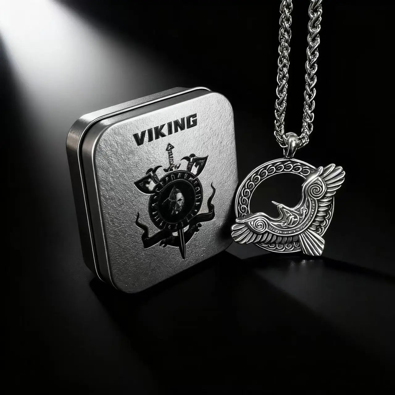 Odin Steel Pendant Viking Raven Norse Huginn