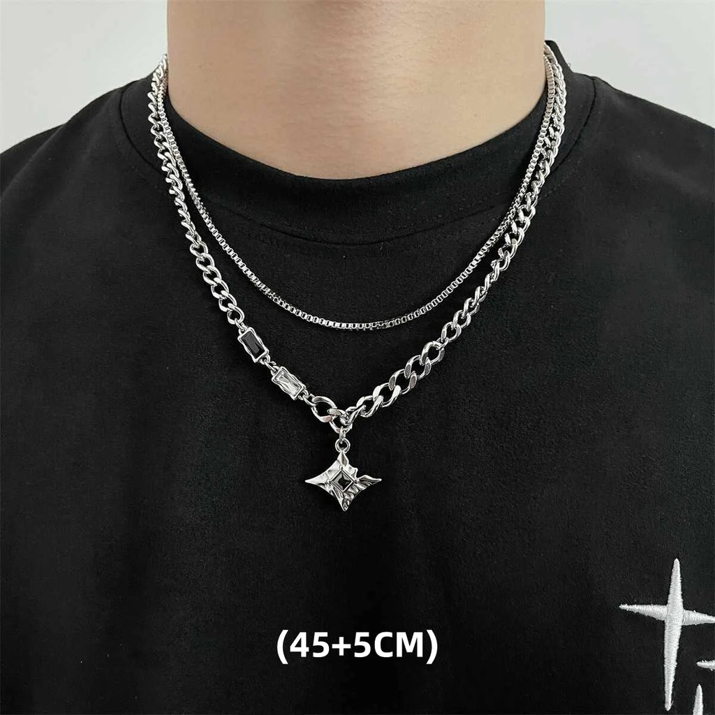 Hip Hop Zircon Cross Pendant Necklace For Man Woman Luxury Titanium Steel Non-Fading Clavicle Sweater Chain Couple Jewelry