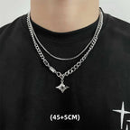 Hip Hop Zircon Cross Pendant Necklace For Man Woman Luxury Titanium Steel Non-Fading Clavicle Sweater Chain Couple Jewelry