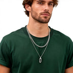 Stylish Geometry Layering Necklaces for Men Women,Silver Color Stainless Steel Rectangle Pendant Neacklace,Birthday