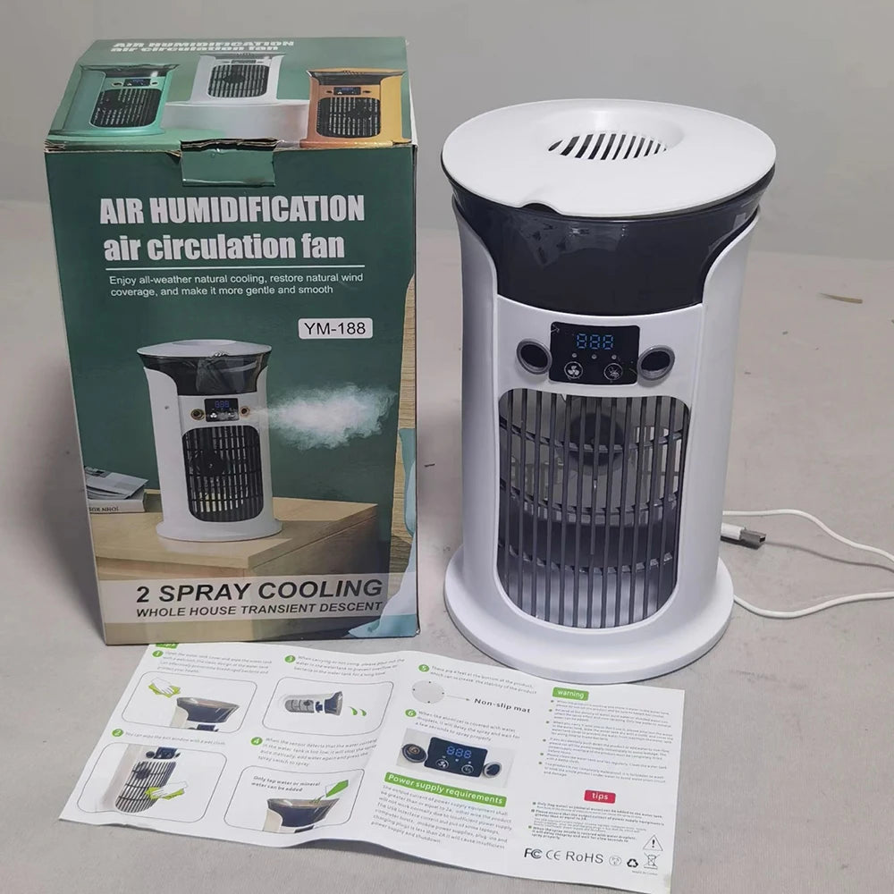 Mute Desktop USB Mini Portable Air Conditioner Fan for Room Home Camping Humidifier Water Mist Cooling Fan Night Lamp
