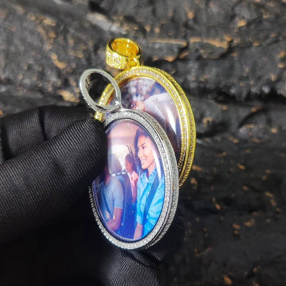 Iced Out Photo Pendant Necklace Stainless Steel