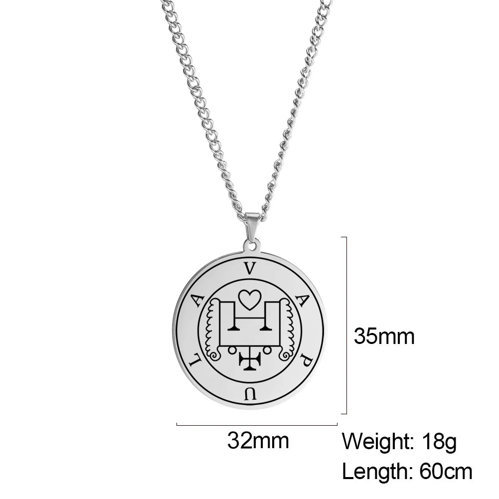 LIKGREAT Lesser Key of King Solomon Occult Sigil 72 Demon Charm Medalion Necklace for Men Women Stainless Steel Magic Talisman