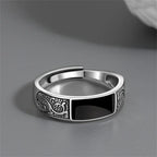Trendy 925 Sterling Silver Ring For Men Jewelry Black Rectangle Retro Dragon Pattern Ring Male Infex Finger Accessories