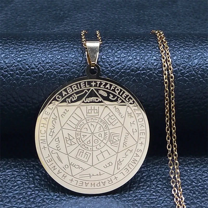 Seven Archangels Amulet Stainless Steel Necklaces Men Seal of Salomon Talisman Christian Protection Jewelry collar