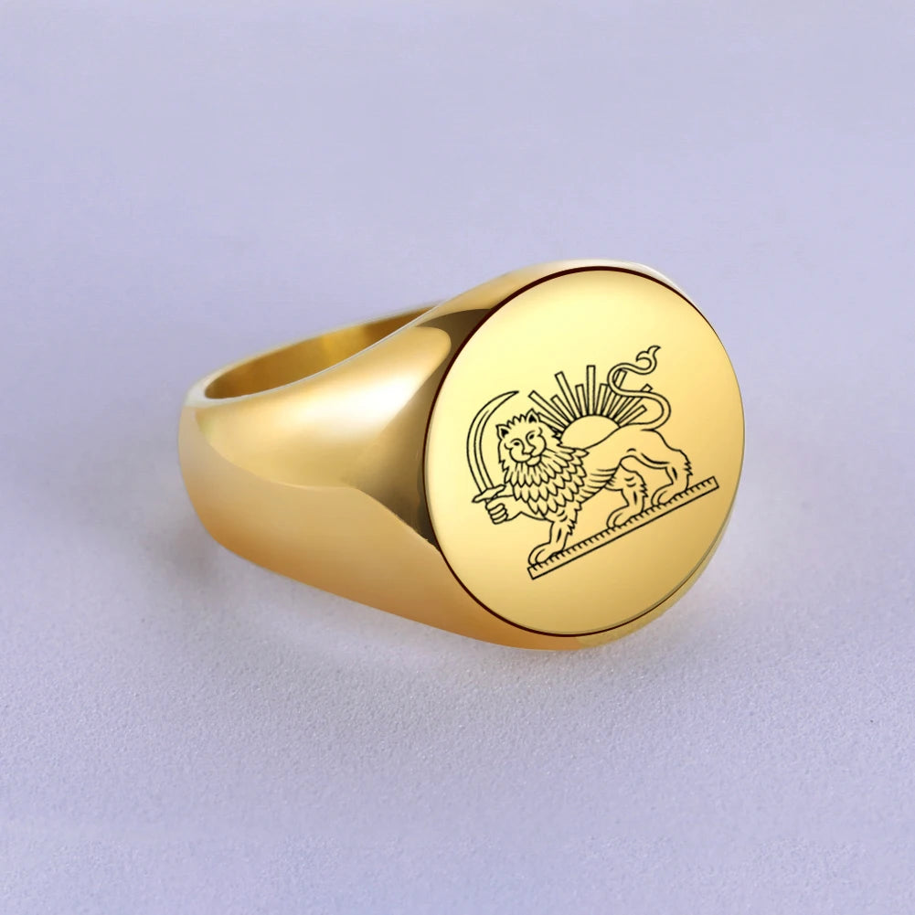 Iran Lion and Sun Finger Ring Stainless Steel Custom Ring for Men Women Laser Engraving Rings Persian Souvenir Series