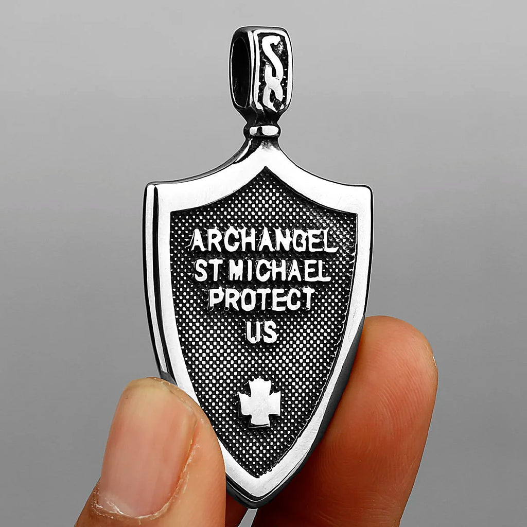 Angel Shield Fashion Archangel Michael Amulet Stainless Steel Pendant Cross Wing Pendant Necklace Gift Wholesale