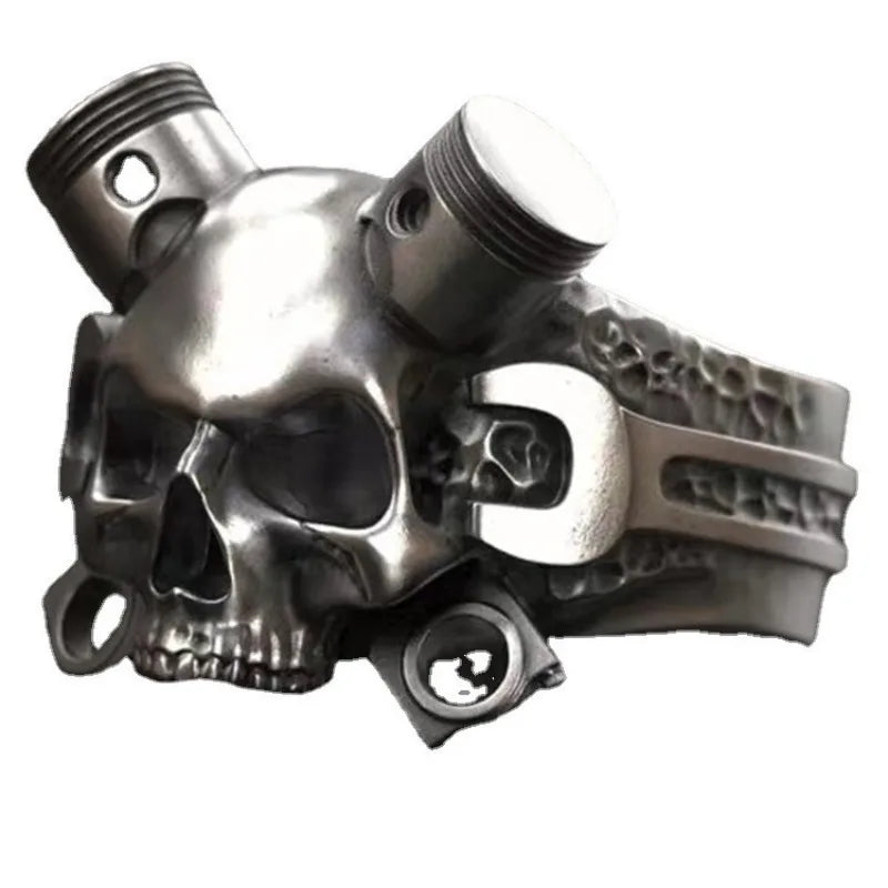 Alloy Mechanical Skull Men's Ring, European and American Popular Punk Style Inlaid Finger Ring