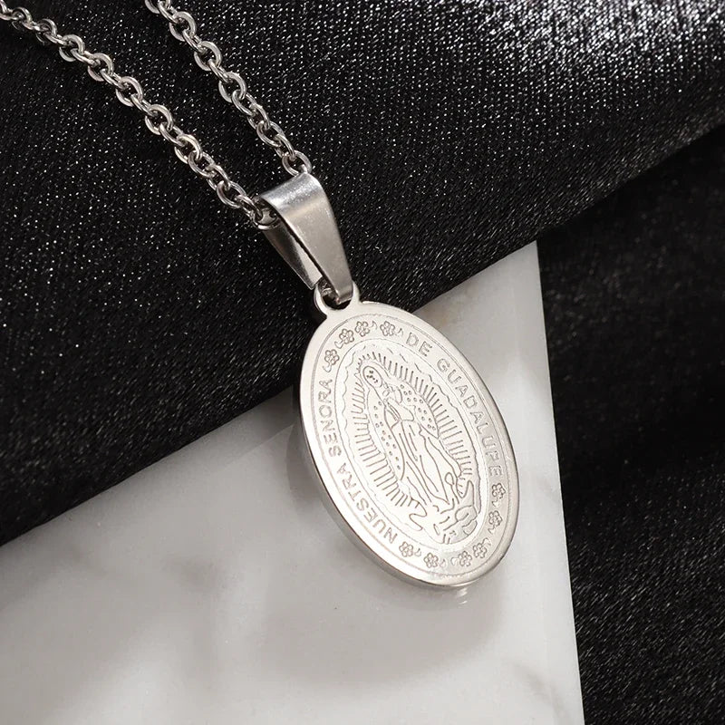 Stainless Steel Christian Virgin Mary Pendant Our Lady of Guadalupe Necklace Women's Religious Lucky Amulet Jewelry Gift