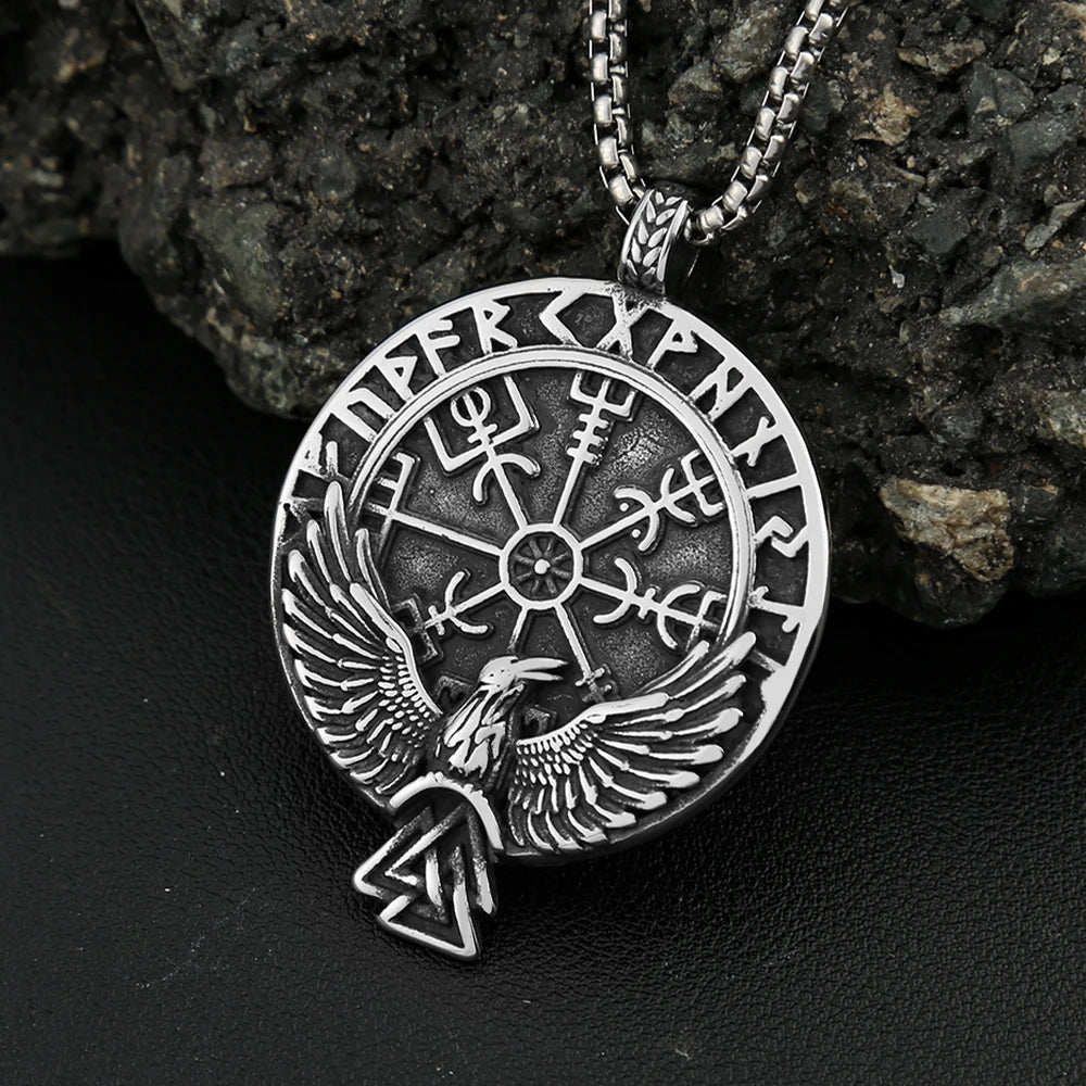 Compass Rune Pendant — Stainless Steel