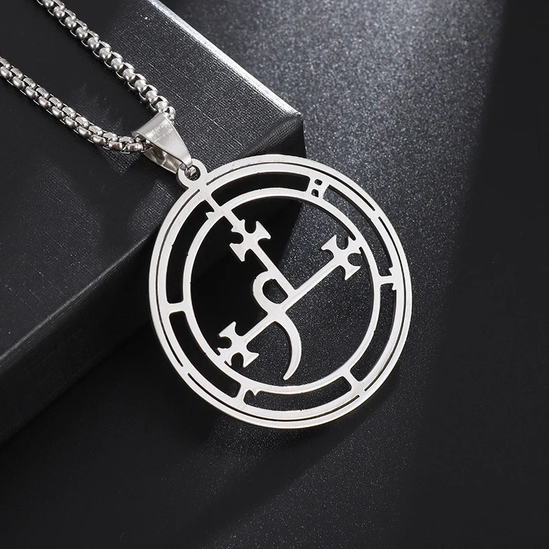 Stainless Steel Vintage Devil Satan Seal Necklace Lilith Solomon Magic Pendant Men's Trend Kabbalah Amulet Jewelry