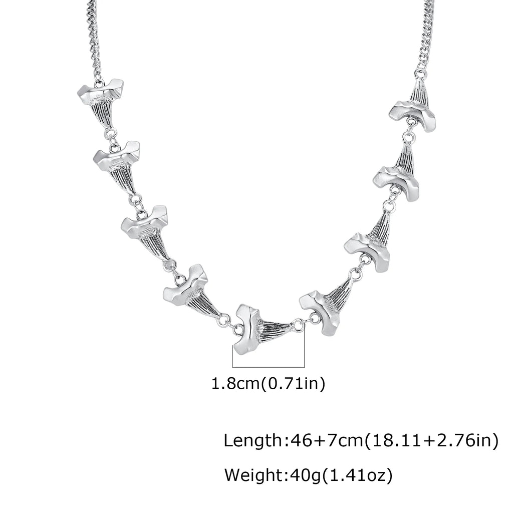 Unique Shark Teeth Shaped Spike Rivet Necklace for Men, Silver Color Punk Adjustable Collar Necklace, Trendy Hip Hop Jewelry