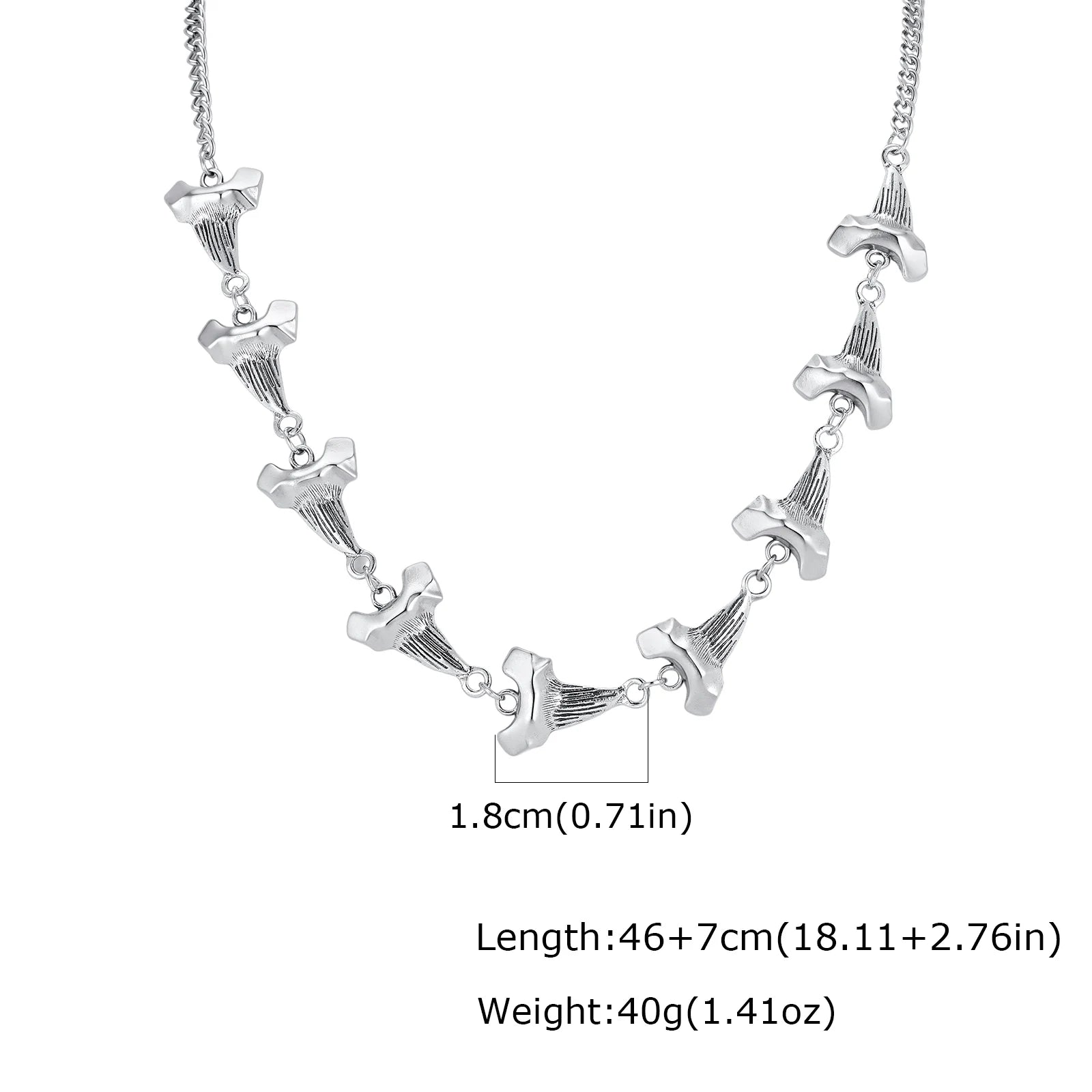 Unique Shark Teeth Shaped Spike Rivet Necklace for Men, Silver Color Punk Adjustable Collar Necklace, Trendy Hip Hop Jewelry