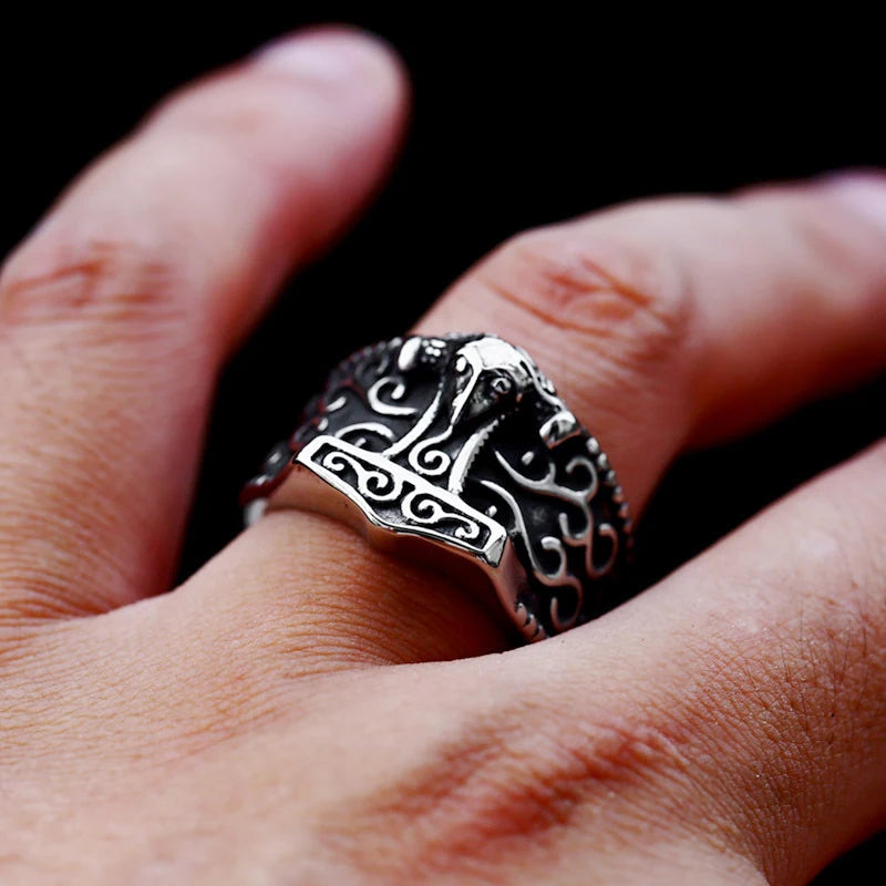Mjolnir Thor Hammer Ring for Men — Vintage Stainless Steel