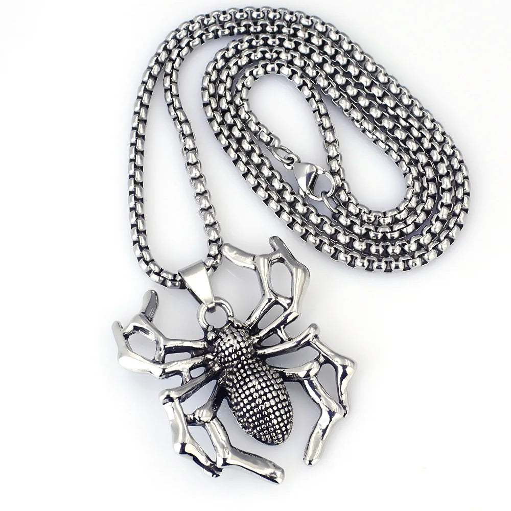 Stainless Steel Vintage Spider Pendant Necklace